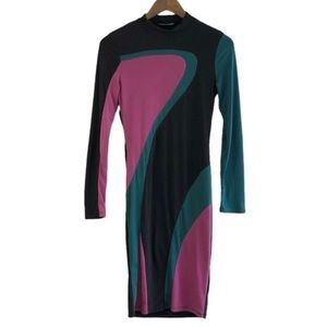 Fashion Nova Retro Wiggle Color Block Fitted Stretch Bodycon Mini Dress Black